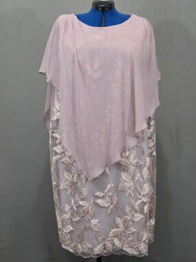 Alex Evenings Dress 24W Pink Chiffon Overlay Floral Embroidered Sheath NWT